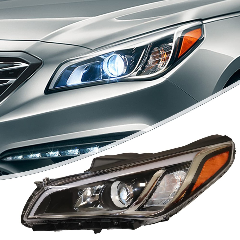 Headlight Assembly 2015 2016 2017 Hyundai Sonata Left Driver Side Chrome Housing