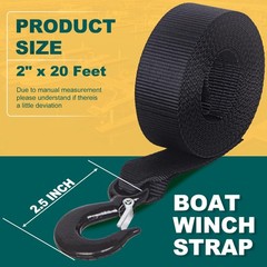 Boat Winch Strap with Hook 2″ x 20′ – 11,000 lbs Break Strength Heavy Duty Ma…