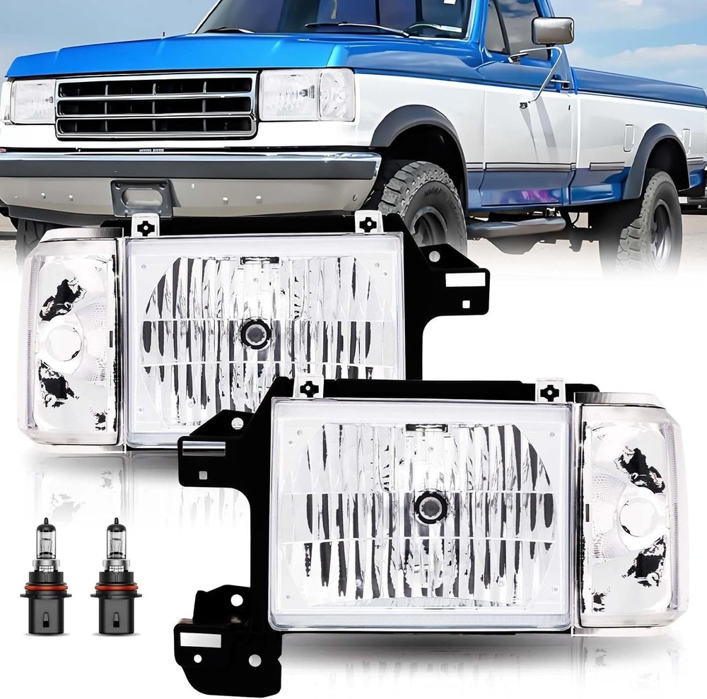 87-91 F150 F250 F350 Bronco Headlights Chrome Clear Reflector E9TZ13008D