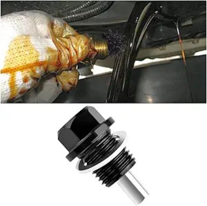 Magnetic Oil Drain Plug M14×1.5 Aluminum with Crush Washer Gasket Color: Black