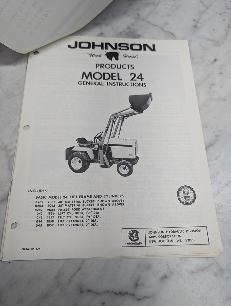 JOHNSON WORK HORSE PRODUCTS MODEL 24 GENERAL INSTRUCTIONS FORM 174 PRICE LIST
