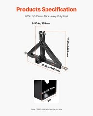 3 Point Hitch Receiver with 2 in Receiver, 3pt Quick Hitch Attachment, 3,000 lbs