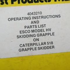 ESCO model HV CATERPILLAR 518 Grapple Skidder Parts Operation Owner Manual guide