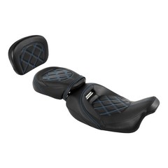 Low-Profile Seat & Sissy Bar Pad Fits Harley Touring 09-23 Road King Blue Stitch