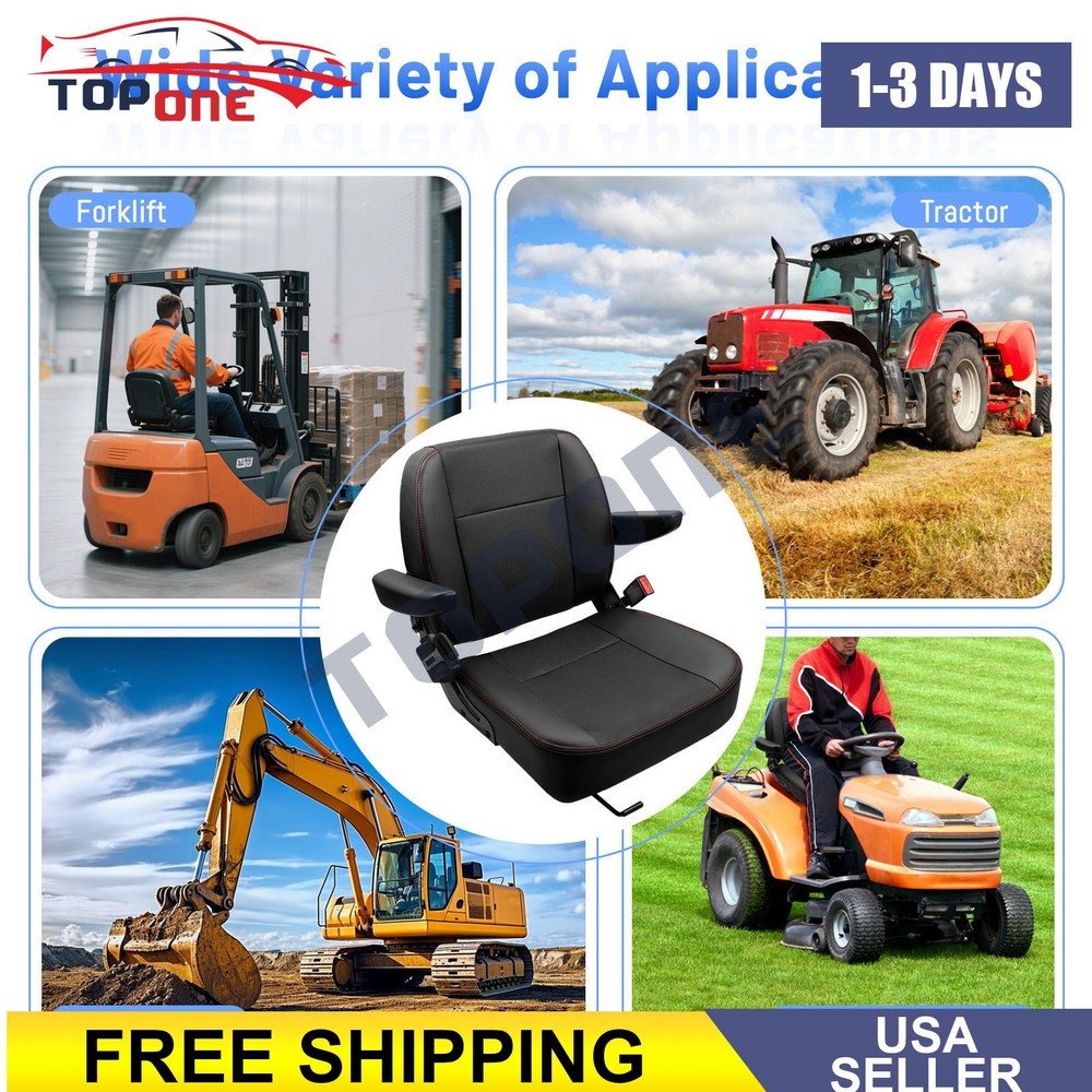 Universal Forklift Seat Tractor Seat Adjustable Sliding Base, Armrest & Seat Bel