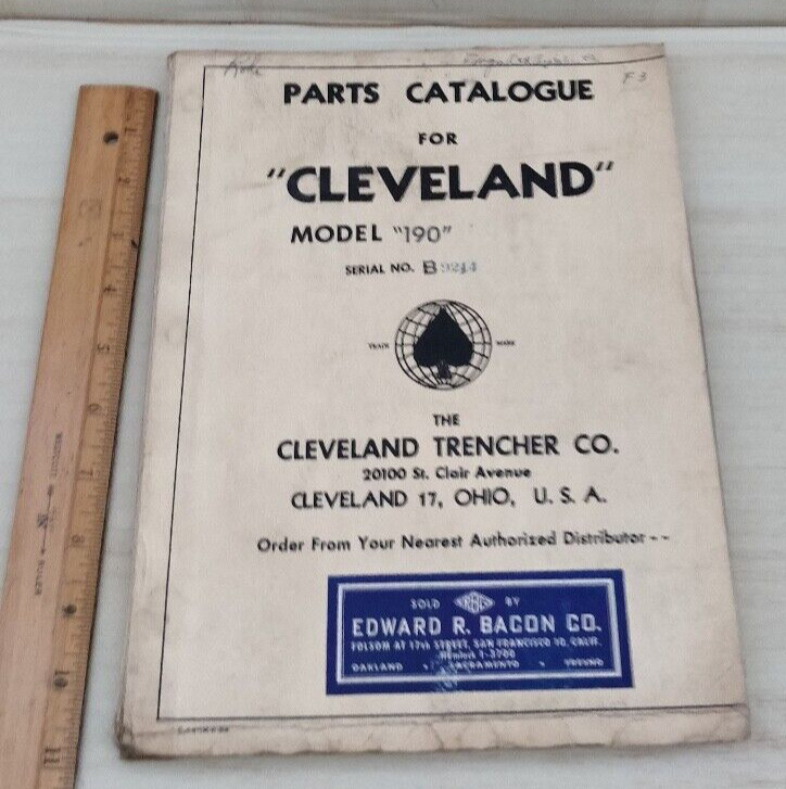 Cleveland Trencher Co Models 190 Parts Book Catalogue Service Manual 1954
