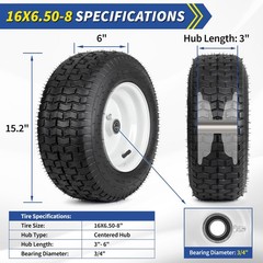 GICOOL 16×6.50-8 Riding Lawn Mower Rubber Tire and Wheel, 2 16×6.50-8″, gray