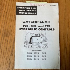 CAT Caterpillar #173 183 193 HYDRAULIC CONTROL OPERATION & MAINTENANCE MANUAL