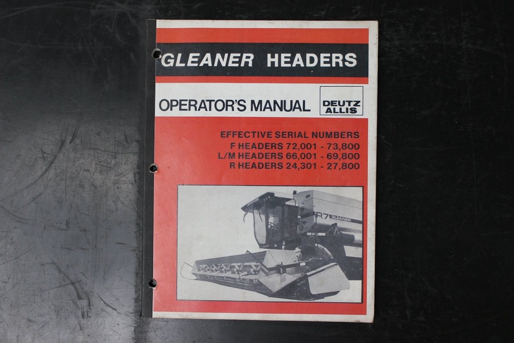 Gleaner Headers Operator’s Manual Deutz-Allis F L/M R PN 71148544 1986