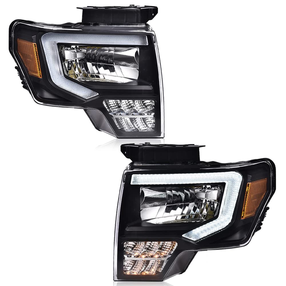 LED DRL Headlights for Ford F150 09-14 Clear Lens Amber Reflector DL3Z13008EC
