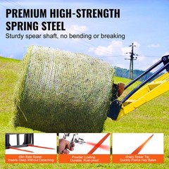 VEVOR 49″ Hay Spear Bale Spears Skid Steer Loader Tractor Attachment 3000lbs