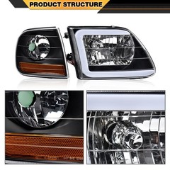 LED DRL Lightning Style Headlights Corner Lights for F150 Expedition 1997-2002