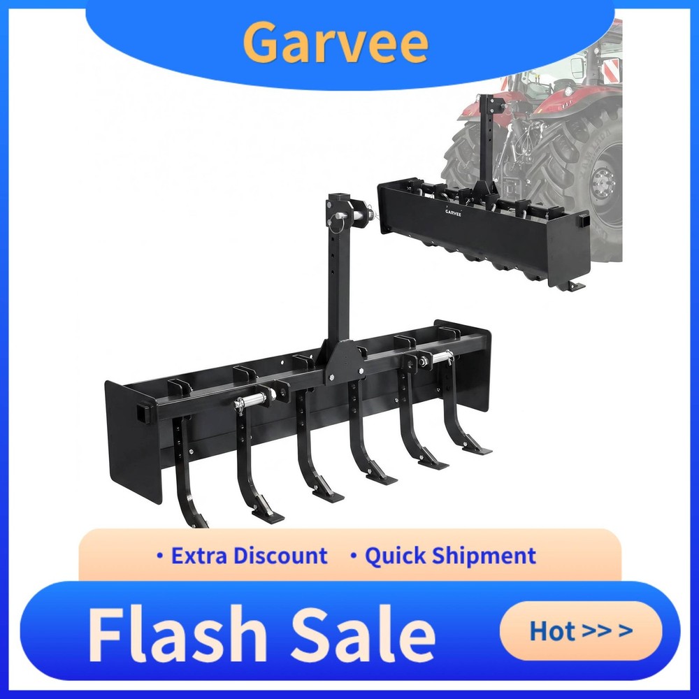 Heavy Duty Land Leveler 55 Inch Box Blade for Tractor, 6 Adjustable Shanks Desig