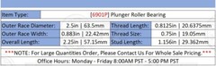 [Qty.1] 6901P Plunger Roller Bearing [63.5mm Outer Race x 22.42mm Race Width]