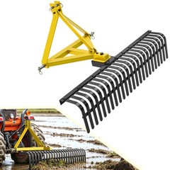 60″ Heavy-Duty Landscape Rake for Tractors, 3 Point Rock Rake with 360° Rotation