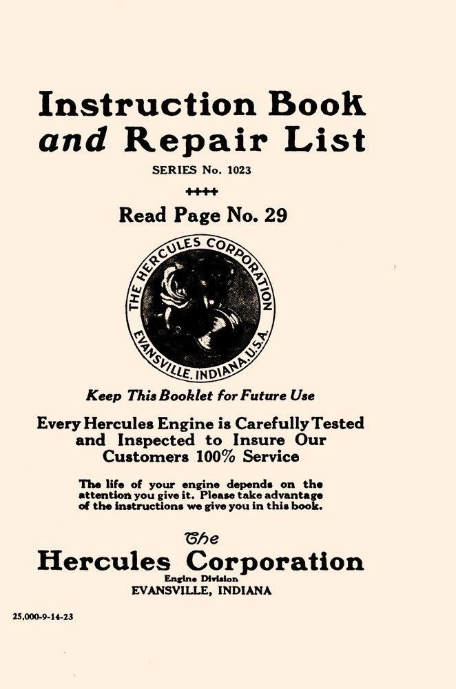 Hercules 3 5 7 9 12 HP Kerosene Engine Operators Manual