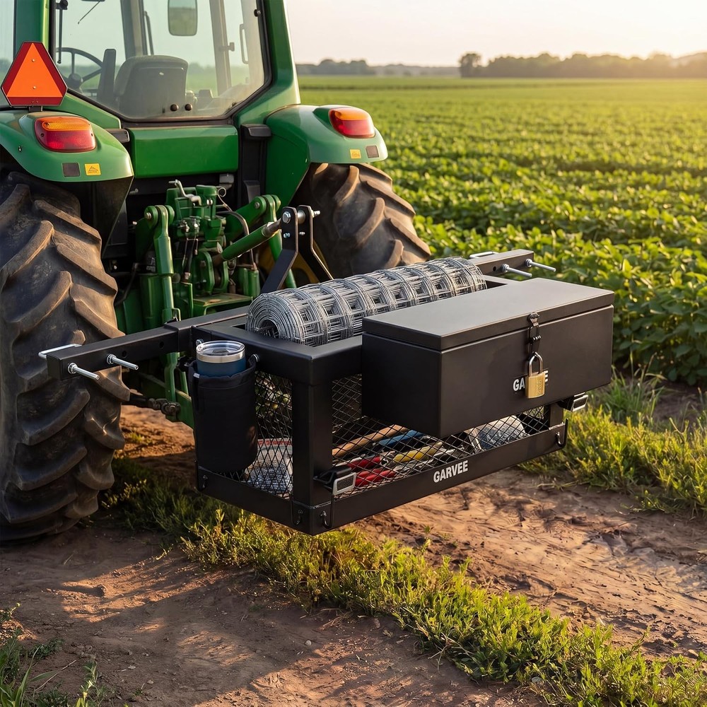 Heavy Duty Tractor Tool Box, Tractor Basket 24”x10”x10” Fits Most Tractors