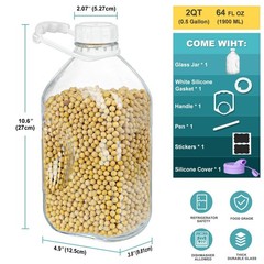 Ritayedet 64 Oz Heavy Duty Glass Milk Bottle with Reusable Airtight Strong SCREW