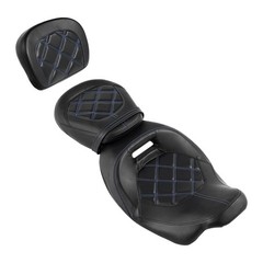 Low-Profile Seat & Sissy Bar Pad Fits Harley Touring 09-23 Road King Blue Stitch