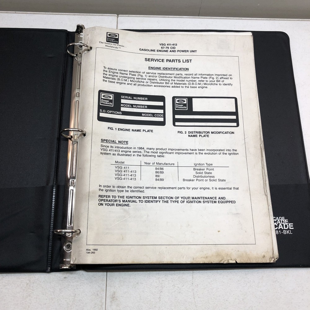Ford VSG 411-413 67-79 CID Gasoline Engine Power Unit Service Parts Manual