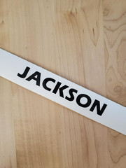 JACKSON Last name decal sticker vinyl (2) PAIR Gloss BLACK 8″ FAST USA