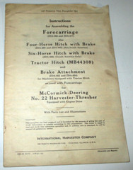 IH Forecarriage 4&6-Horse & Tractor Hitch Assembling Instructions & Parts Manual