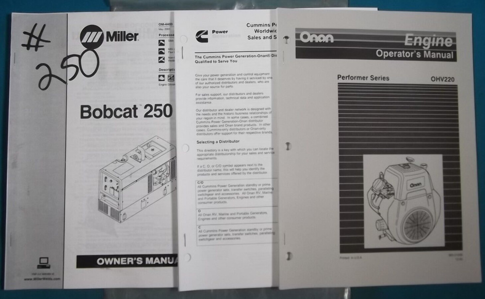 BOBCAT 250 WELDER GENERATOR OPERATOR OPERATION & MAINTENANCE MANUAL BOOK SET