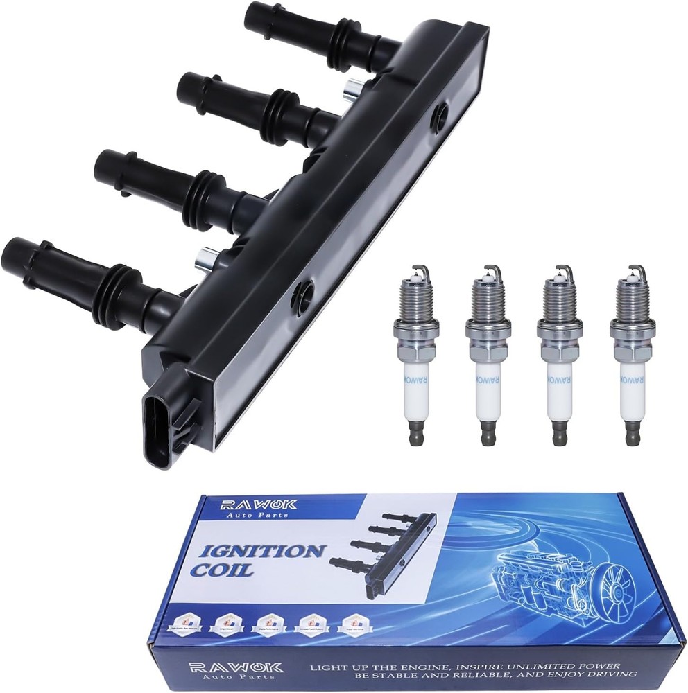 Ignition Coil and 4 Double Iridium Spark Plugs Compatible with 2011-2015 Cruze