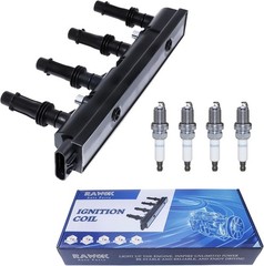 Ignition Coil and 4 Double Iridium Spark Plugs Compatible with 2011-2015 Cruze