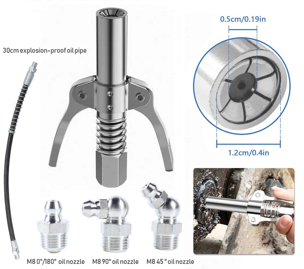 High Pressure Grease Gun Coupler Kit, with Locking Pliers & Adapters
