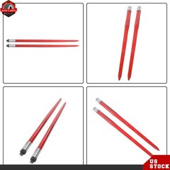 2-Pack Red Hay Bale Spear 49″ 4500 lbs Capacity Spike Fork For Loaders Tractors