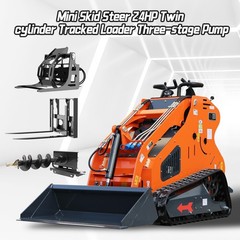Mini Skid Steer 24HP Twin Cylinder Tracked Loader 3-Stage Pump w/3 Attachments