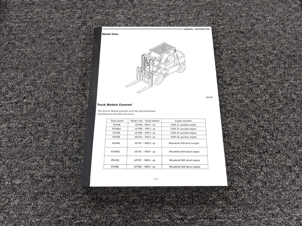 Mitsubishi FG40K Forklift w GM4.3L Engine Chassis Mast & Options Service Manual