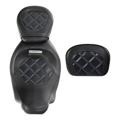 Low-Profile Seat & Sissy Bar Pad Fits Harley Touring 09-23 Road King Blue Stitch