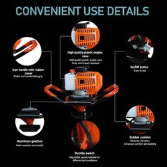 62CC 2.1KW Gas Post Hole Auger Digger W/ 3 Bits (3″ 5″ & 8″)+3 Rods(24″24″24″)
