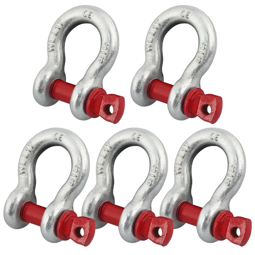 ZORUNNA 5 Pcs 3/8” D Ring Anchor Shackles, 0.5 inches x 2 inches, Red