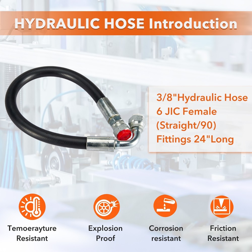 3/8″ Hydraulic Hose Assembly-#6 JIC Female (Straight/90) Fitting 18″/24″/30″/36″