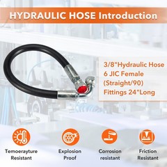3/8″ Hydraulic Hose Assembly-#6 JIC Female (Straight/90) Fitting 18″/24″/30″/36″
