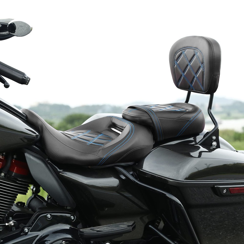 Low-Profile Seat & Sissy Bar Pad Fits Harley Touring 09-23 Road King Blue Stitch