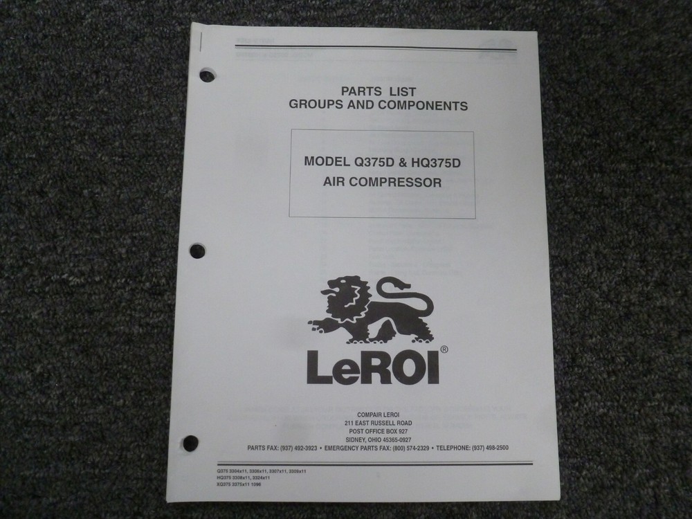 LeRoi Q375D HQ375D Air Compressor Parts Catalog Manual