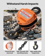 Hand Chain Hoist,1 Ton 2200 lbs Capacity,Manual Chain Block w/Upgrade G80 Galvan