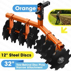 32″ Tractor Disc Plow Harrow with 2″ Receiver, Pull behind Tiller for ATV Orange