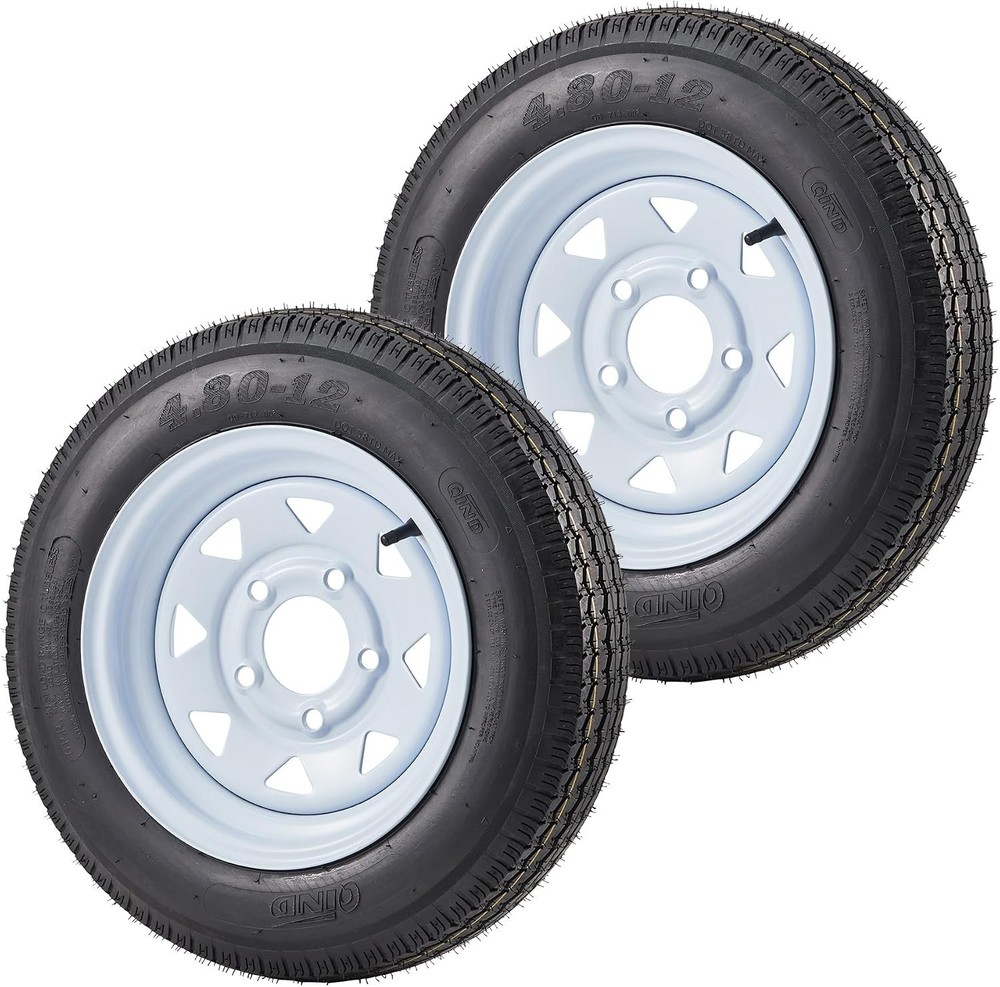 4.80-12 Trailer Tires with 12 inch Rims, 2 Pack 4.80 12 Tires 5 Lug on 4.5 inch