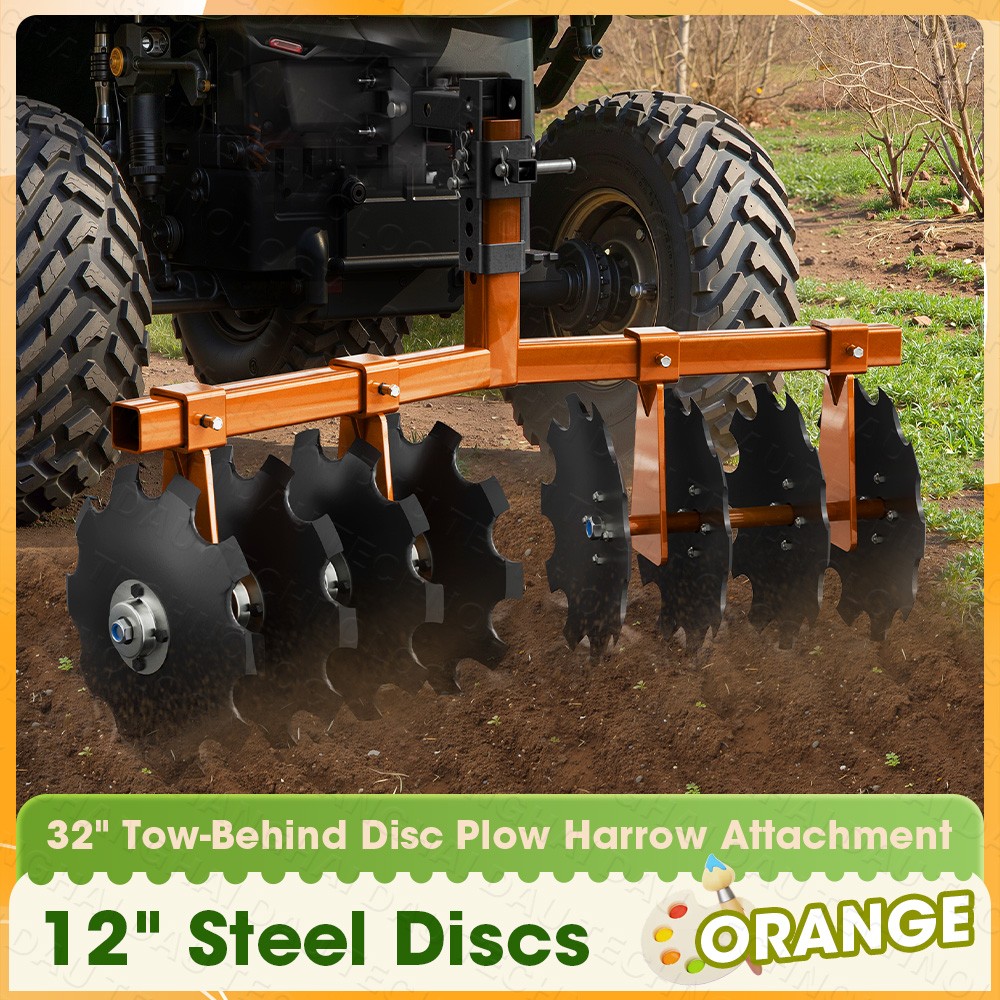 32″ ATV/UTV Tow-Behind Disc Harrow Plow Heavy Duty 2″ Hitch Adjustable Height
