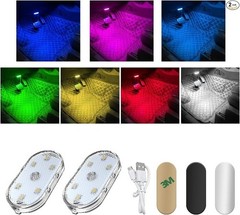 2 PCS Wireless LED Lights for Car Interior, 7-Color Magnetic Ambient Light with