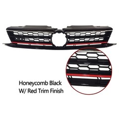 Front Bumper Grille Black Honeycomb Red Trim 2015-2018 VW Jetta GTI