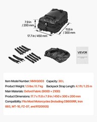 Motorcycle Tail Bag, 30 L Motorcycle Rear Seat Bag with Waterproof Rain Cover, O