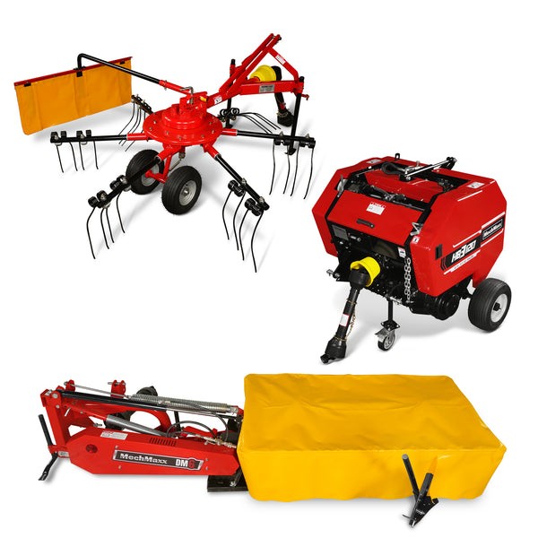 MechMaxx Hay Baler & Hay Rake Tedder & Disc Mower Bundle, HB3120, HT100, DM6