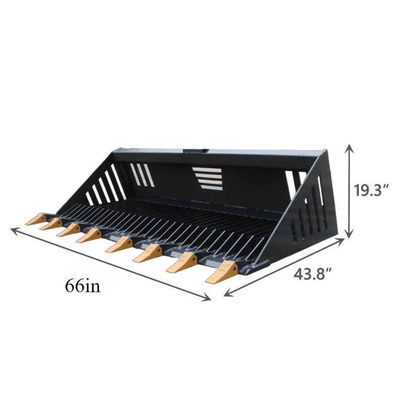 High Quality Wolfequip 66in/72in Quick Attach Skid Steer Attachment Rock Bucket