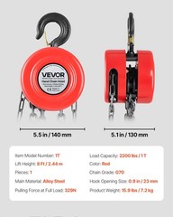 Hand Chain Hoist,1 Ton 2200 lbs Capacity,Manual Chain Block w/Upgrade G70 Galvan